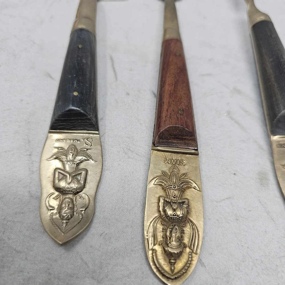 Vtg  Siam Thailand Brass  serving Fork & 2  Spoon, Pie Servire, Meat Server‎
